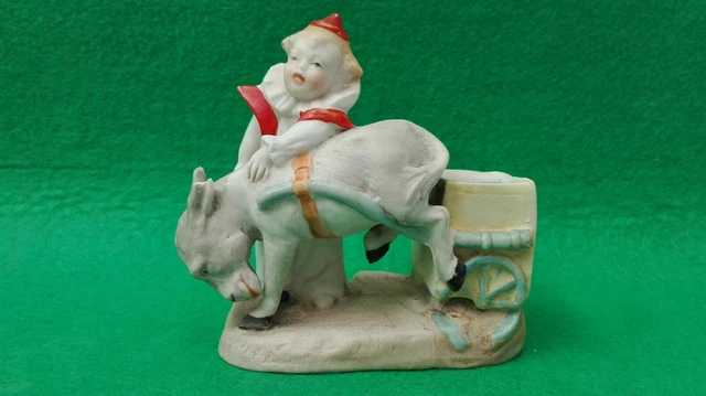 Figurine ancienne en porcelaine belge. Garçon avec âne, Vintage années 70.