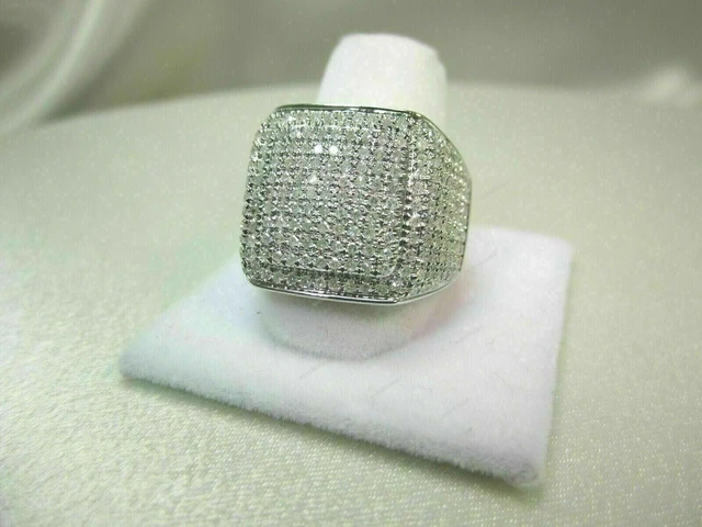 3Ct Round Cut Real Moissanite Men's Cluster Pinky Ring White Gold Finish