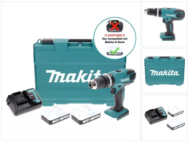 Makita HP 457 DWE Akku Schlagbohrschrauber 18 V 42 Nm + 2x Akku 1,5 Ah + Lader