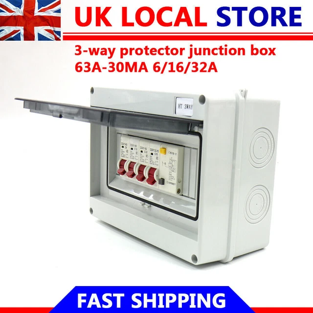 3 WAY GARAGE Shed Camper Van Caravan Consumer Unit Fuse Box with RCD