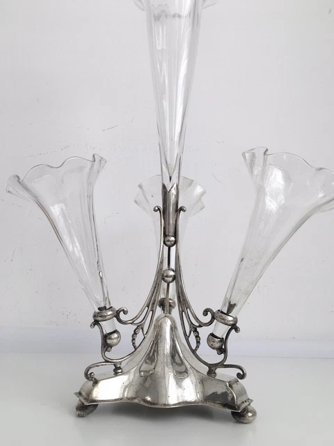 Antique Victorian Silver Plated Glass Epergne Centerpiece Vase