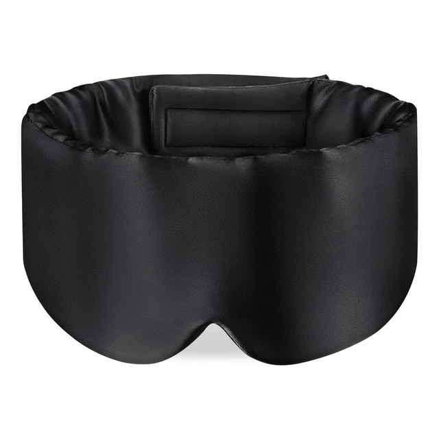 Schlafmaske Herren - Damen Seide Verstellbar Brille Augen Reise Augenbinde Black 18