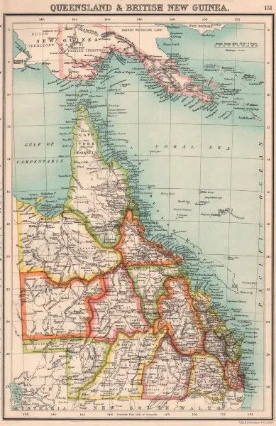 QUEENSLAND & BRITISH NEW GUINEA.Counties.Papua.Australia.BARTHOLOMEW 1901 map