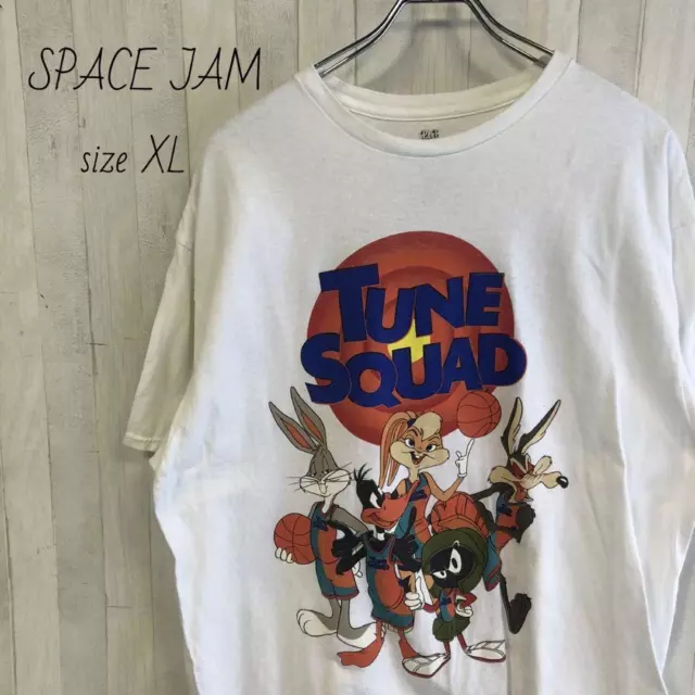 Space Jam Print Logo T-Shirt Short Sleeve Basket Movie Old Clothes Xl White