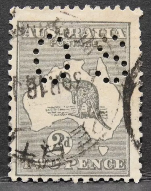 1913 : Australia : 2d Grey : Kangaroo : 1st wmk : "OS" : (used) : (0959)