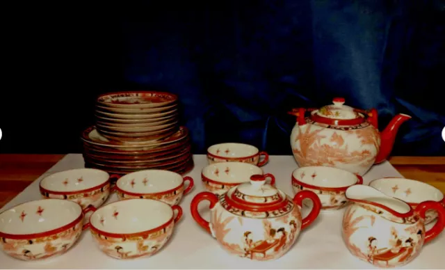 Beautifully Hand Painted Japanese Porcelain , Geisha Girls, tea Set, 1930