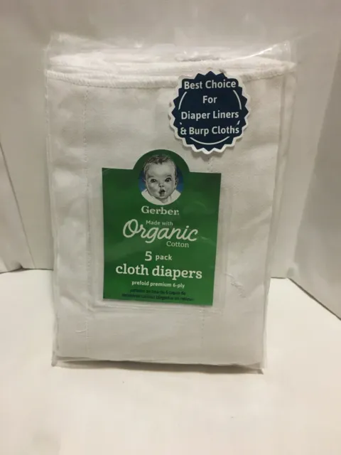 Gerber Baby 5 Pack Organic Cotton Prefold Thick Cloth Diapers 20 in X 14 In.