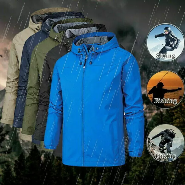 New Men's Waterproof Windproof Outdoor Hiking Work Hooded Jacket Coat Outdoor