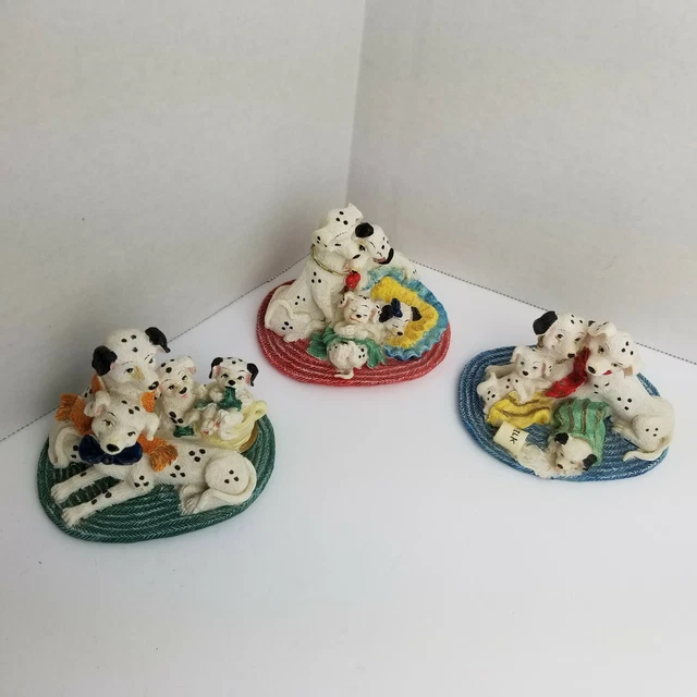 Ceramic World Lot of 3 Dalmatian Dog Family Figurines- Mom, Dad and 2 Puppies
