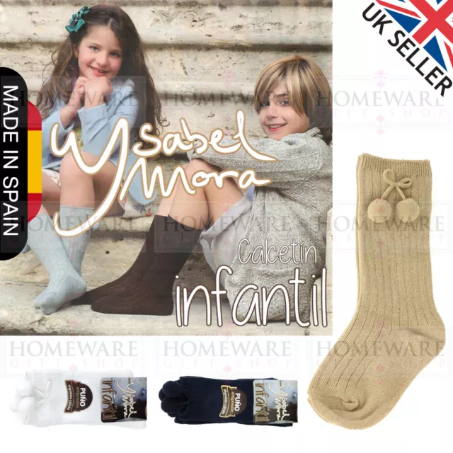 Girls Boys Spanish Pom-Pom Socks 3/4 Length Designer Kids Baby Made In Spain