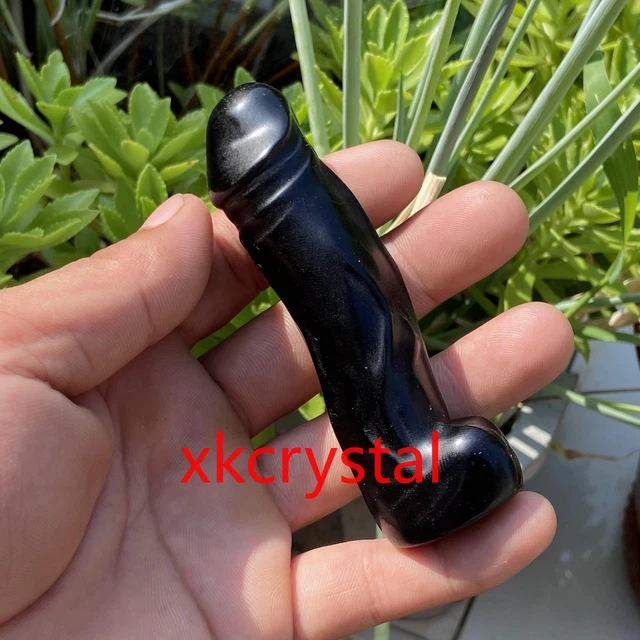 1pcs Natural Obsidian male penis Quartz Crystal Skull Massager Gem 3.8"