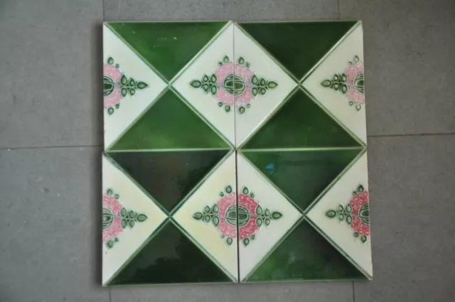 4 Pc Vintage Majolica H&R Floral Decorative Art Ceramic Tiles , Japan