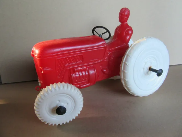 899L Jouet Ancien en Plastique Tracteur Agricole Rouge L 25,6 cm