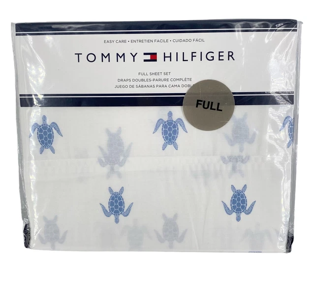 NEW TOMMY HILFIGER FULL Sheet Set Blue Sea Turtles Easy Care CLASSIC Beach Ocean