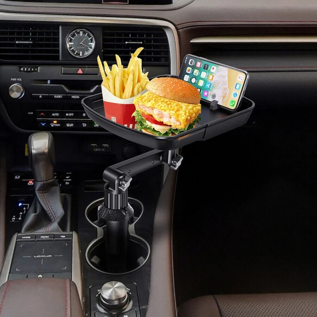 Car Cup Holder Tray 360° Swivel ABS Adjustable Base Black Food Eating Table