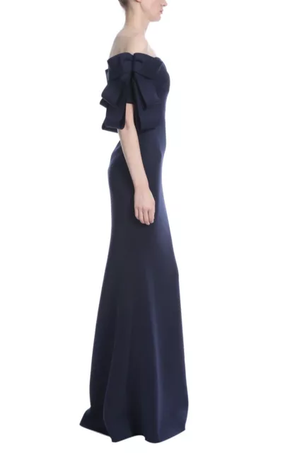 Badgley Mischka Womens Off The Shoulder Bow Sleeve Gown Navy Size 12 2