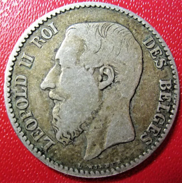 Belgique. Belle 1 Franc Léopold II. Argent. 1886