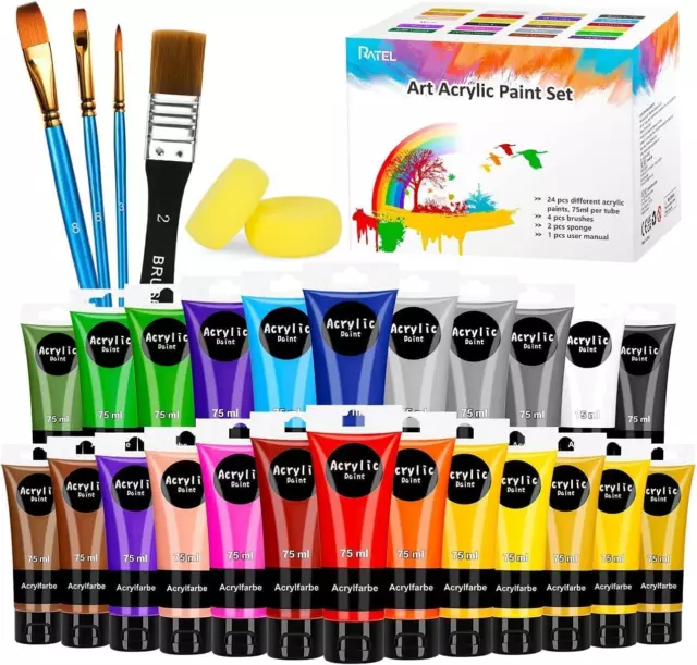 Set Da Colori Acrilici, 30pz Set Di Premio Pittura Acrilica Compreso 24 X 75 Ml