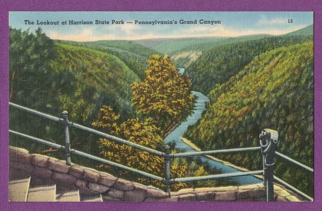The Lookout At Harrison State Park Pa Vtg Linen Pc Pennsylvania's Grand Canyon