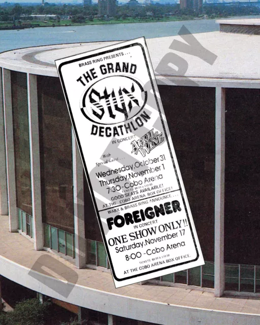 Nov 1979 STYX April Wine Foreigner Concert at Cobo Arena Newspaper Ad 8x10 Photo