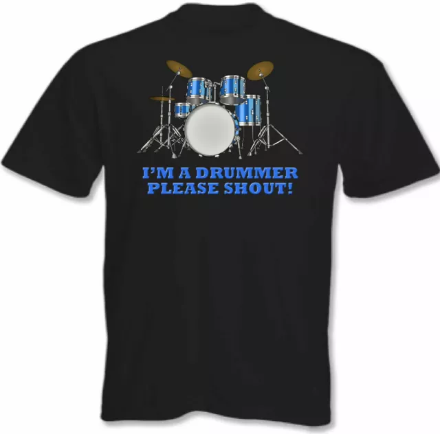 I'm a Drummer Please Shout Mens Funny T-Shirt Drumming Drum Kit Rock Heavy Metal