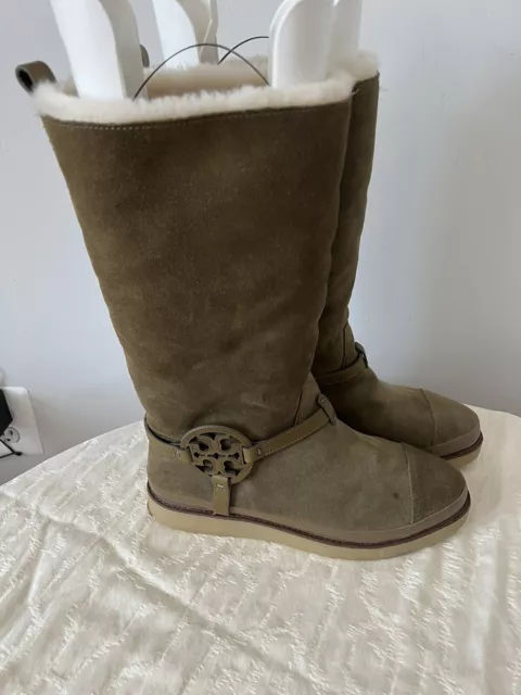 Tory Burch Dana Shearling Suede Boots size 10 Olive Green