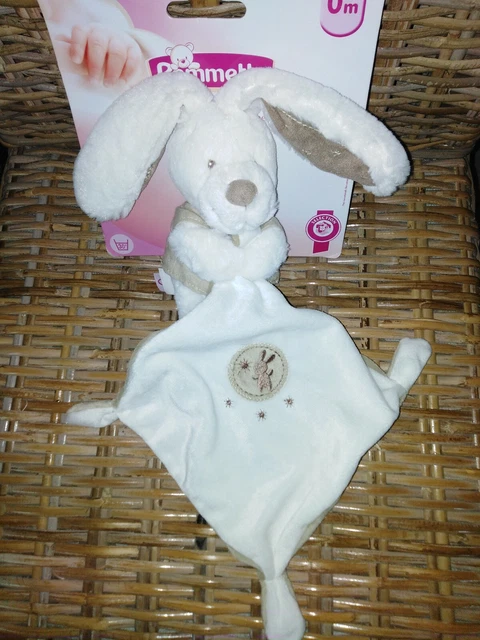 Doudou Lapin Blanc Avec Mouchoir Pommette Neuf