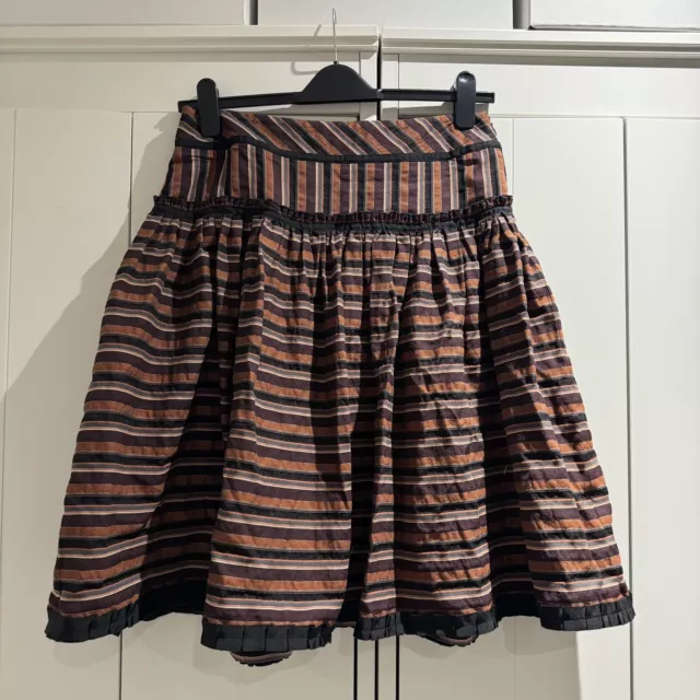 Whistles Wool Blend Flare Skirt Brown Striped Vintage