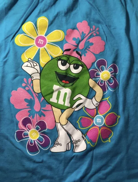 M&Ms T-shirt floreale turchese per bambina, manica corta puff, nuova senza etichetta 2