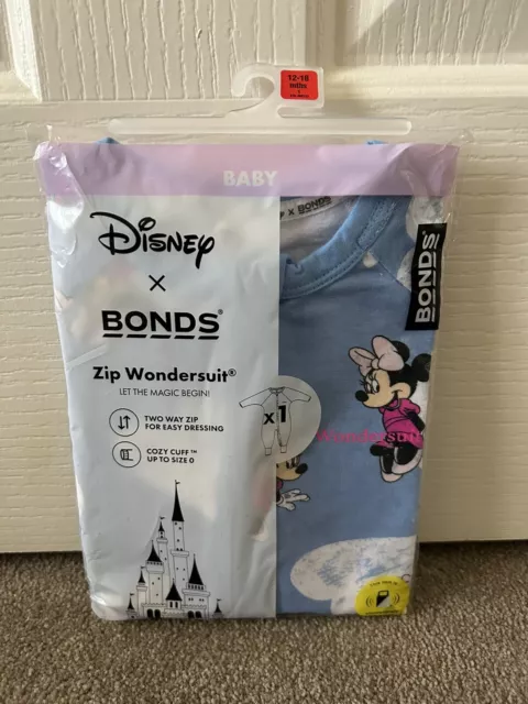 Baby Bonds x Disney Minnie Mouse Blue Zip Wondersuit - Size 1 (12-18 months)