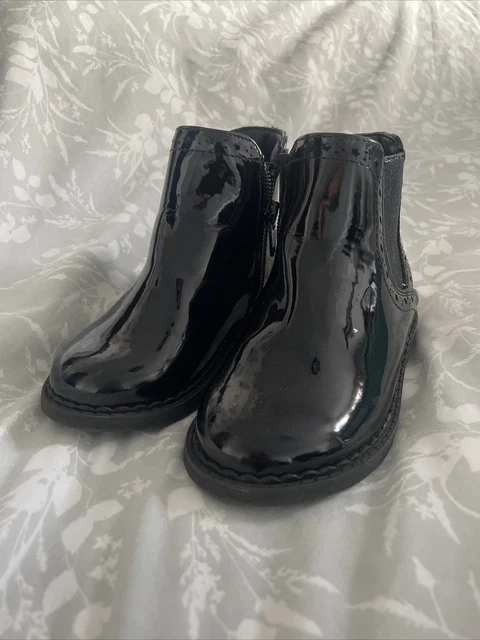 George Infant Toddlers Size 7 Girls Black Patent Ankle Chelsea Boots