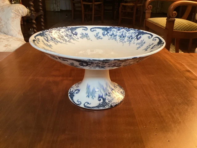 Compotier, décor fleurs, Adrar de Longwy Blanc/Bleu Céramique Floral,Végétal
