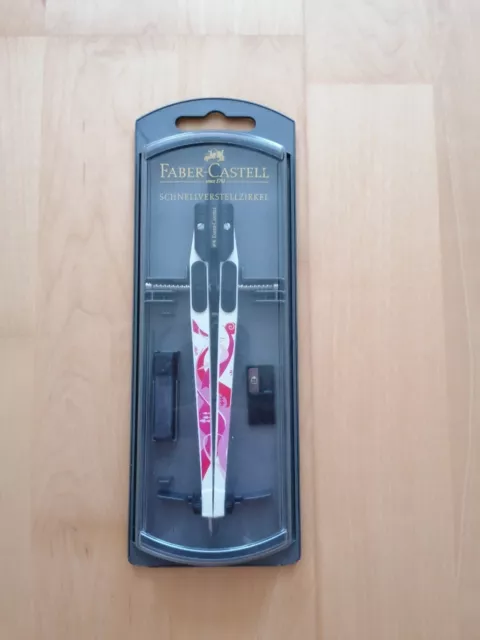 Schnellverstellzirkel Faber Castell, weiß, pink, gut erhalten mit Spitzer