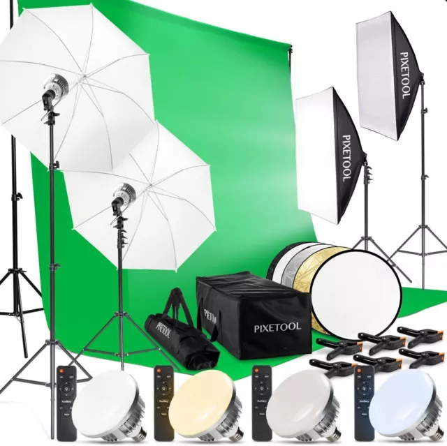 Fotostudio Set Greenscreen mit Ständer (3m x 3m) Softbox Beleuchtungsset Fotogra