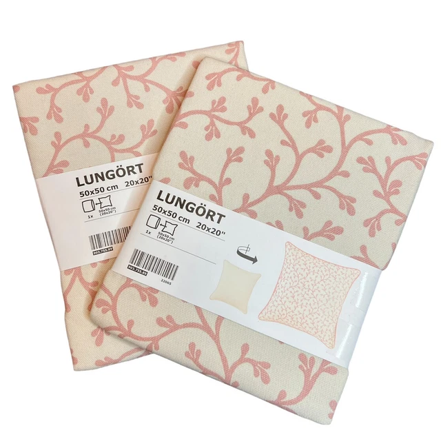 2 IKEA 20 x 20 Throw Pillow Cushion Covers NEW 100% Cotton Lungort Pink & Ivory