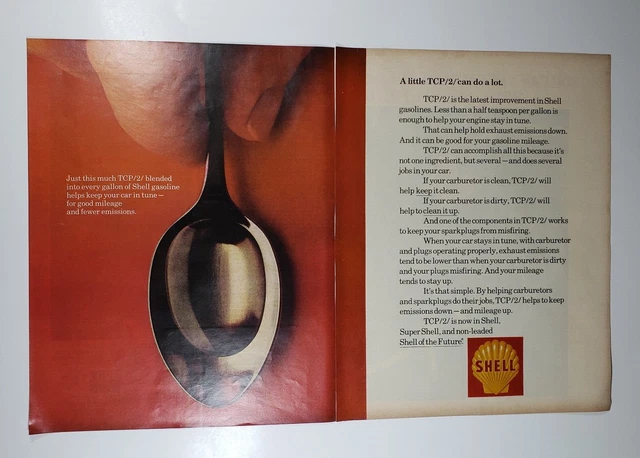 1971 Print Ad 2 Page Shell TCP/2 Less Than Teaspoon Per Gallon  AD1-8