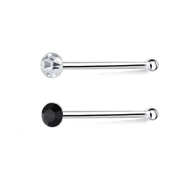 Pure 925 Sterlingsilber Einfach Schwarz Weiß Kristall Tiny Nase Nadel Für Damen