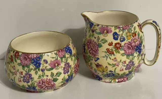 Vintage Royal Winton Grimwades Chintz "kinver" Sugar bowl & Creamer England