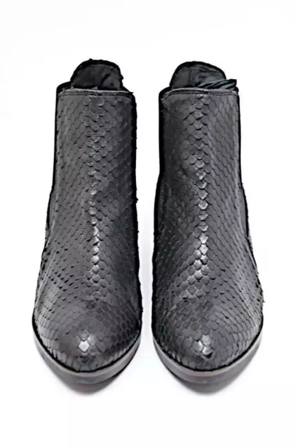 ERIC MICHAEL Black Snake Embossed Leather 3" Heel Ankle Boots w Elastic Sz EU 42 2