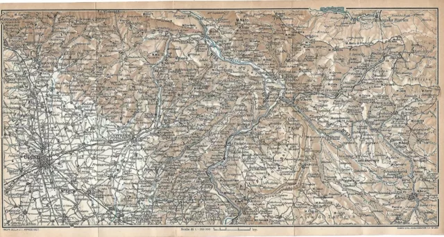 Carta geografica antica FRIULI UDINE CIVIDALE e fiume ISONZO 1934 Antique map