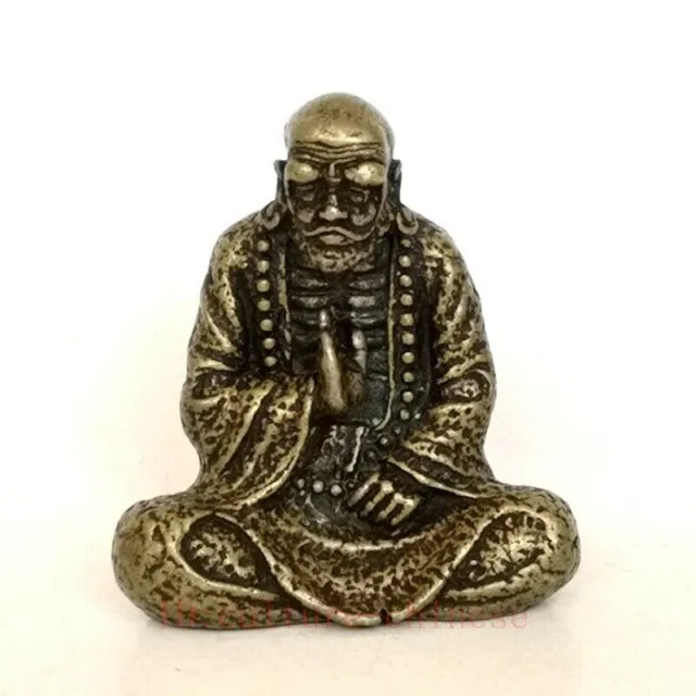 Chinese Bronze Carving Bodhidharma Buddha Statue desk Decoration Old Collection