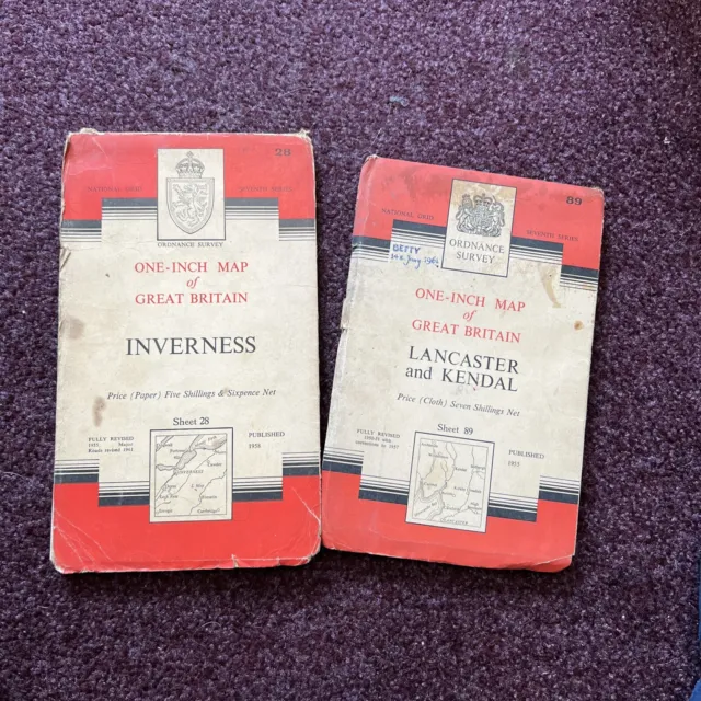 2 Vintage Ordnance Survey Maps National Grid 7th Series Inverness & Lancaster