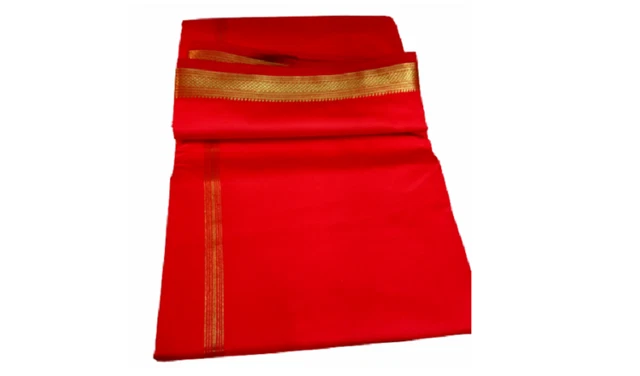 Latest Art Silk 4+2 Meter Red Dhoti With Duptta For Men/Women Banaras Durable