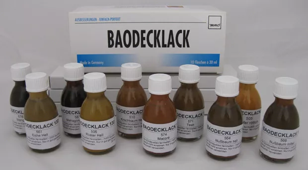 Baodecklack Serie F (Klassische Holzfarben) - 1 Kasten mit 10 Flaschen á 30 ml