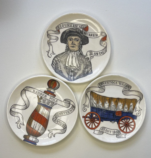 3 Mini 4"  Plates Fornasetti Era Lipper & Mann Japan 19th Century Inventions