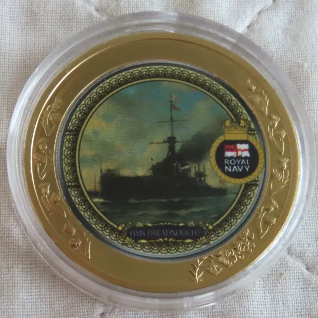 HMS DREADNOUGHT 2020 GOLD PLATED 40mm MEDAL - SHIPS OF THE ROYAL NAVY