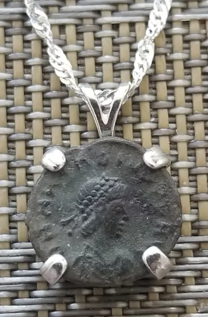 Authentic Ancient Coin of Roman Emperor Arcadius 925 Solid Silver Necklace