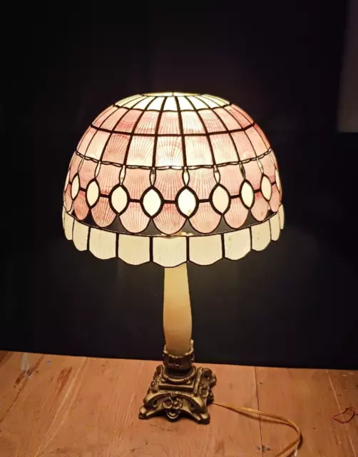 Vintage Table Lamp Tiffany Style Capiz Shell Shade White/Pink