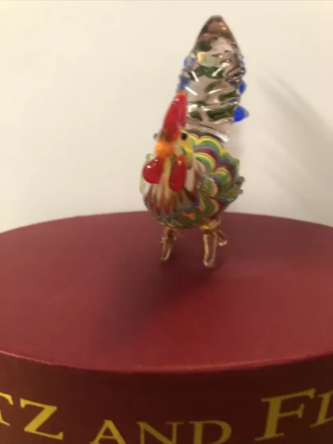 #43/103 Fitz And Floyd Glass Menagerie Rooster Hand Blown Glass Art Bird W Box 3