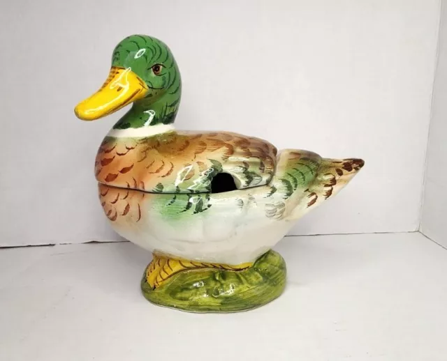 Hand Painted Shafford Mallard Duck Lidded Dish Tureen Made in Italy